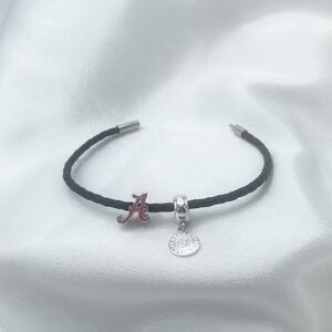 Black Leather Braided Bolo Cord Bracelet with Alabama Crimson Tide Charms